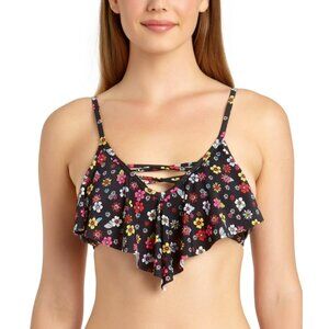 California Waves Womens Bralette Floral Swim Top, Black, M